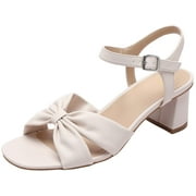 Women's Open Toe Ankle Strap Low Chunk Heel Sandals for Ladies